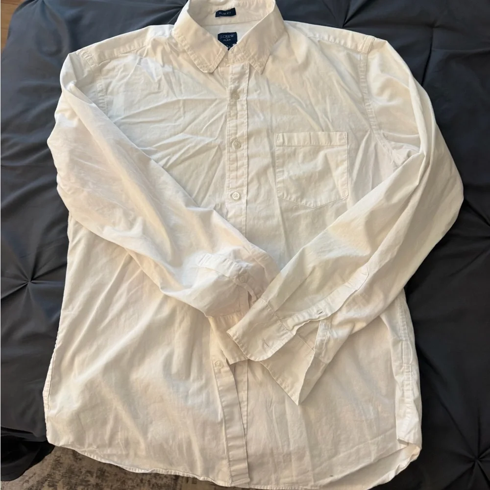 J. Crew Men’s white button down long sleeved shirt size Large